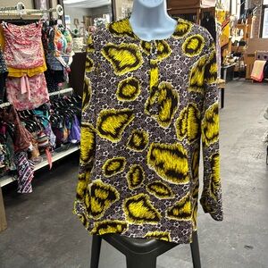 Yellow and Black Patterned Long Sleeve Top